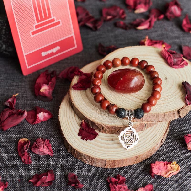 Esta imagen de producto muestra el Brazalete Muladhara (Jaspe Rojo)